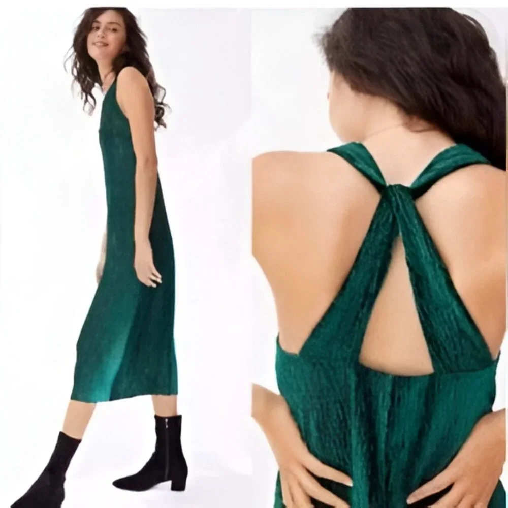NEW ANTHROPOLOGIE Maeve Adrienne Twist Back Velvet Midi Dress Green Size S - Picture 6 of 10